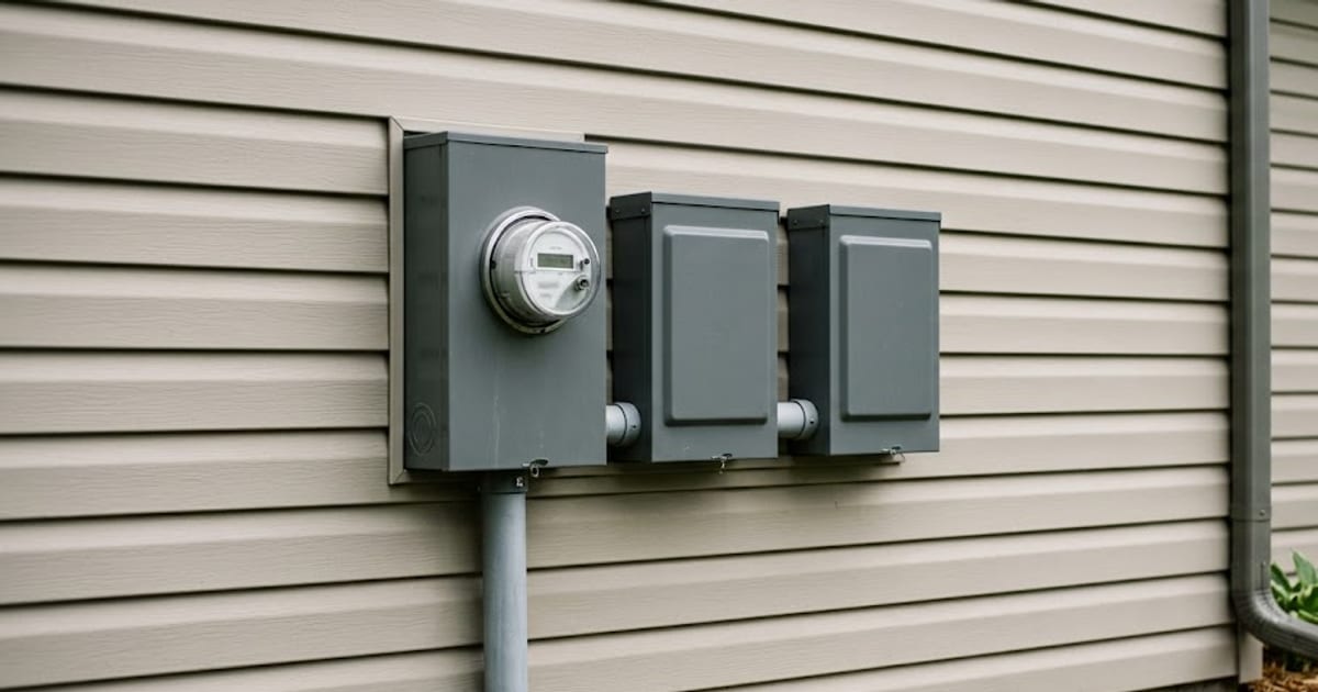 A 320 amp meter socket with two 200 amp panels mounted on an exterior wall