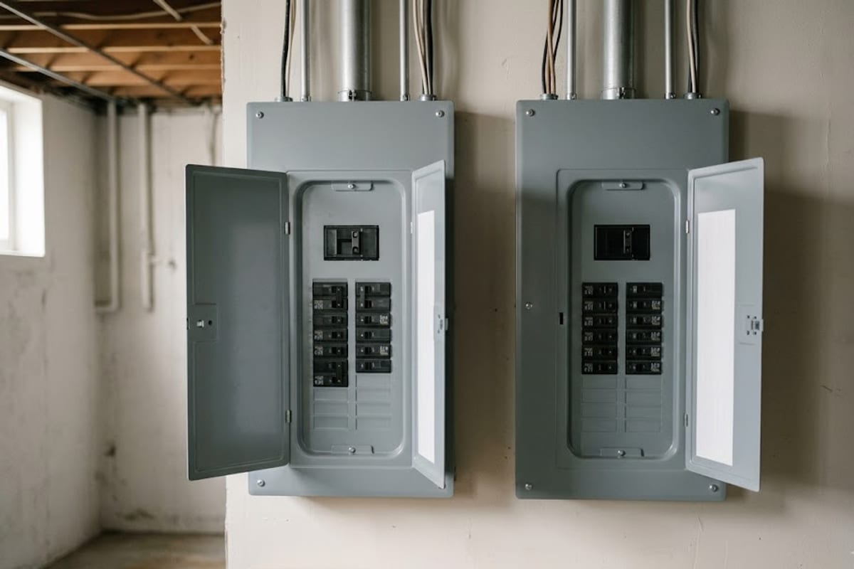 Two 200 amp main breakers in two side-by-side panels