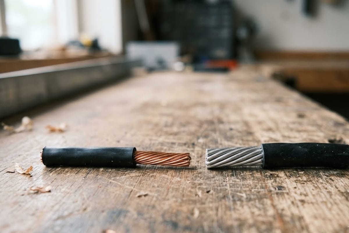 3 AWG copper and 1 AWG aluminum conductors side by side